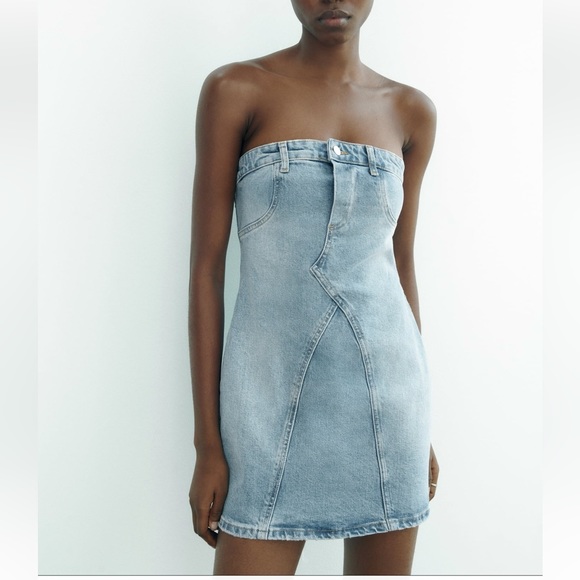 Zara TRF strapless denim dress - Picture 8 of 16